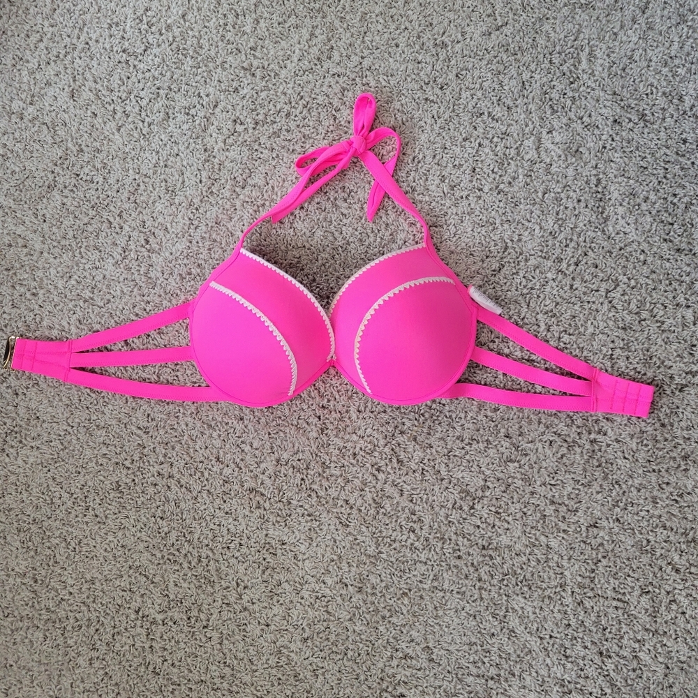 38D Bikini Halter Top. Hot Pink. Padded Push Up.